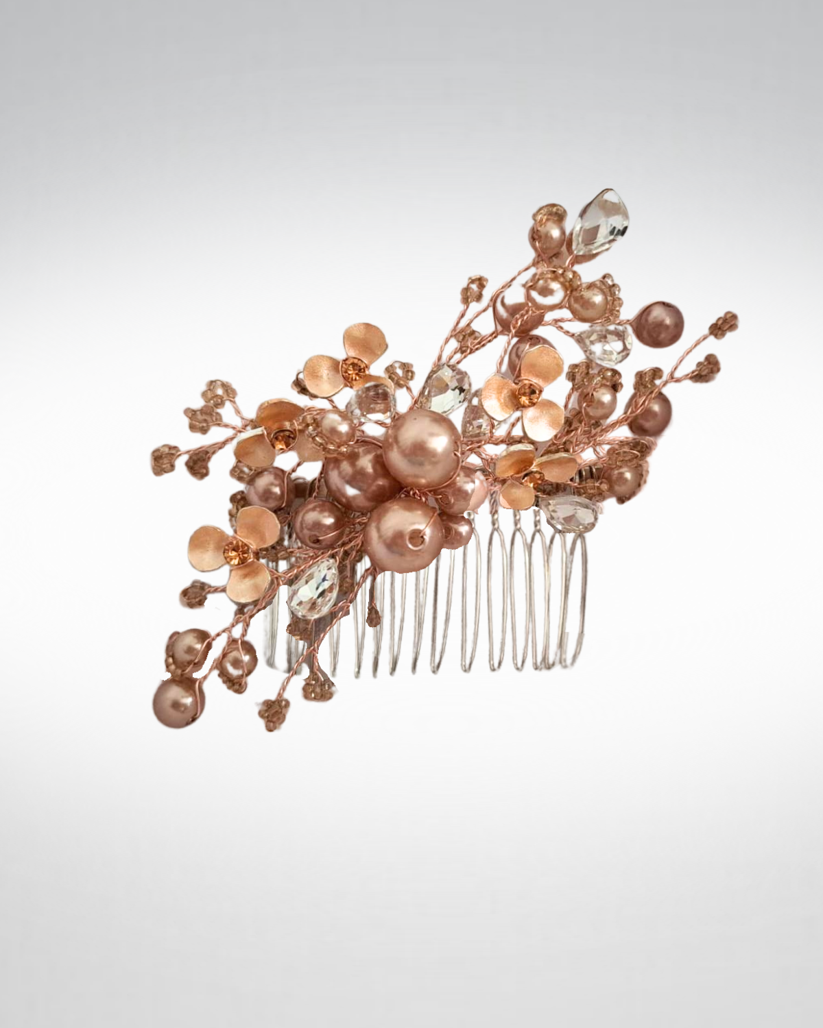 Bridal Comb with Crystals and Coral Pearls