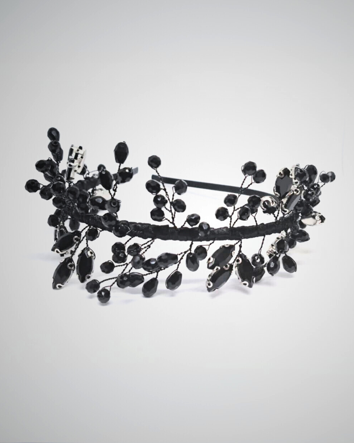 Bridal Headpiece - Black with Crystals