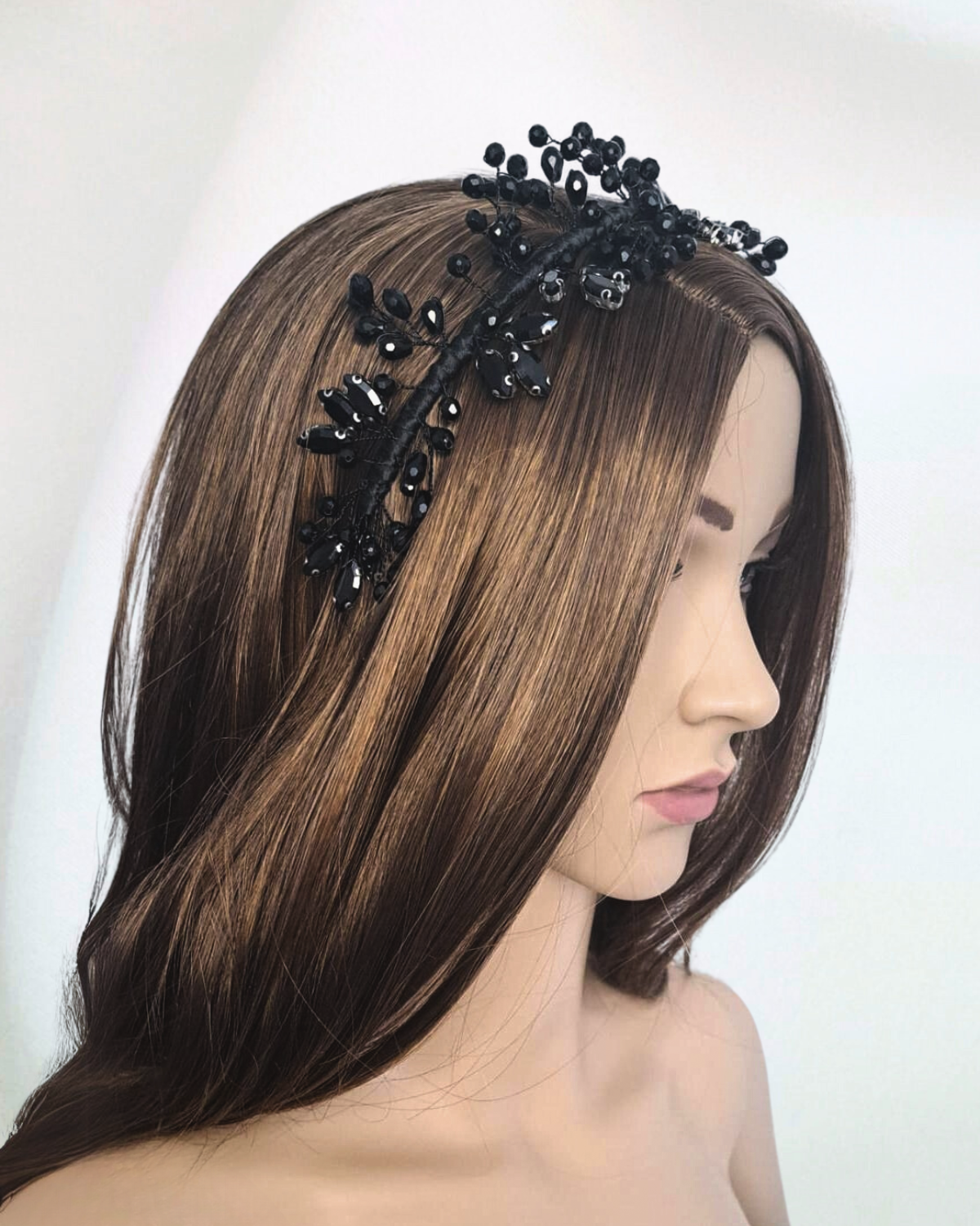 Bridal Headpiece - Black with Crystals